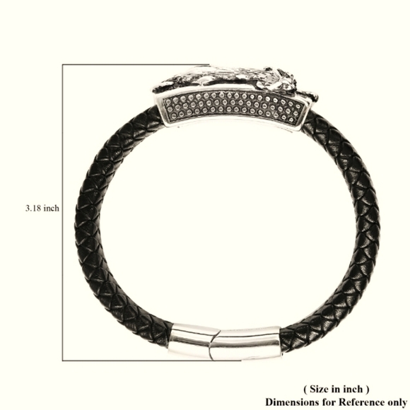 🔥SALE Genuine Leather Braided Dual Horse Bracelet in Black Oxidized Stainless - Picture 3 of 5